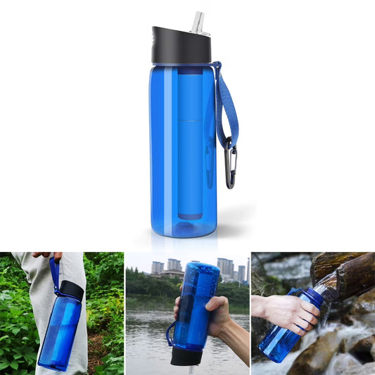 650ml Camp Survival Water Filter Filtration Bottle, Sports Water Purifier Bottle